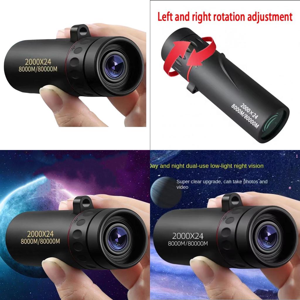 Hög effekt 2000x24 Monokulärt teleskop med universell telefonadapter för campingresor