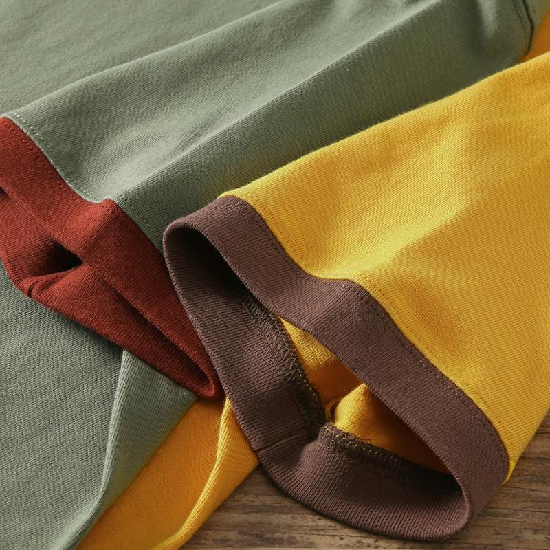 "270g Retro Cotton Contrast Color T-shirt, Round Neck, Unisex Short Sleeve"