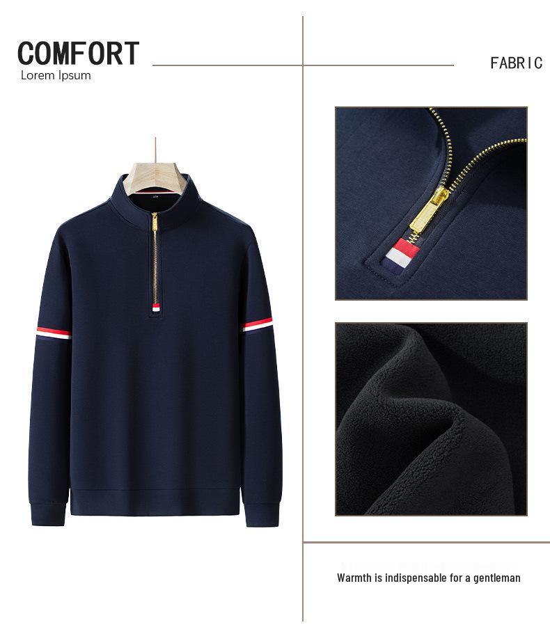 Men's Plus Size Retro Half-Zip Fleece Hoodie - Thick, Loose, Stand Collar for Spring, Autumn, Winter.