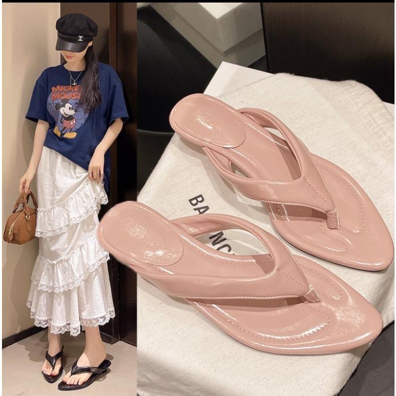 Women Clip Toe Flip Flops Wedges Sandals  Heels  Slippers Pointed Toe  2025 New Dress Slides Sandalias Designer