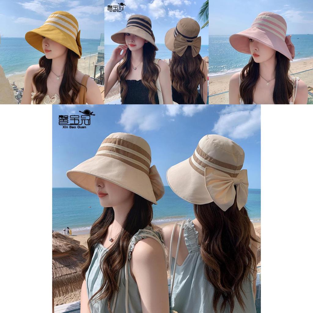 Summer Sun Protection Hat With Wide Brim And Bow For Women Outdoor Casual Wear