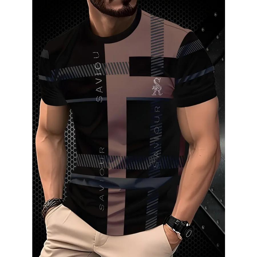 

Мужская модная повседневная черная клетчатая футболка, 100% полиэстер, круглый вырез, машинная стирка - все сезоны, черная клетка S чёрный