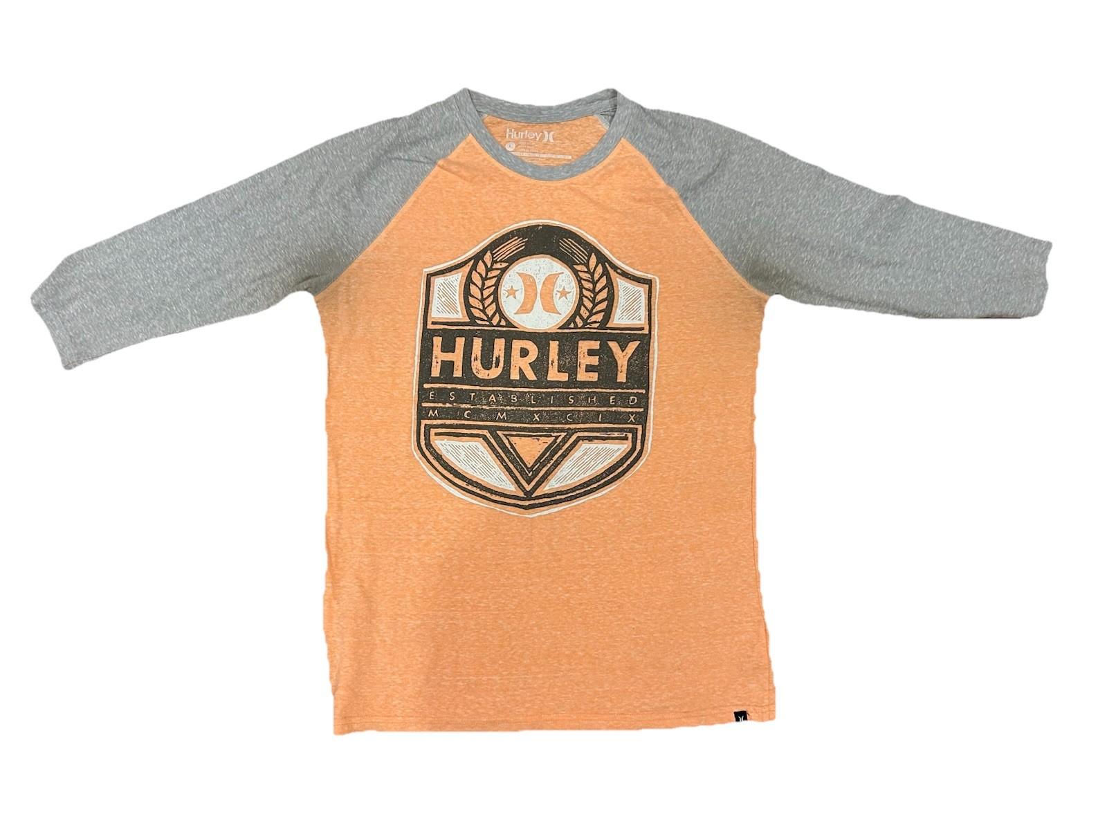 Hurley Men s Large Premium Fit Baseball Tee Orange Gray 3/4 Sleeve Raglan Shirt Unisex T-Shirt XXXXL