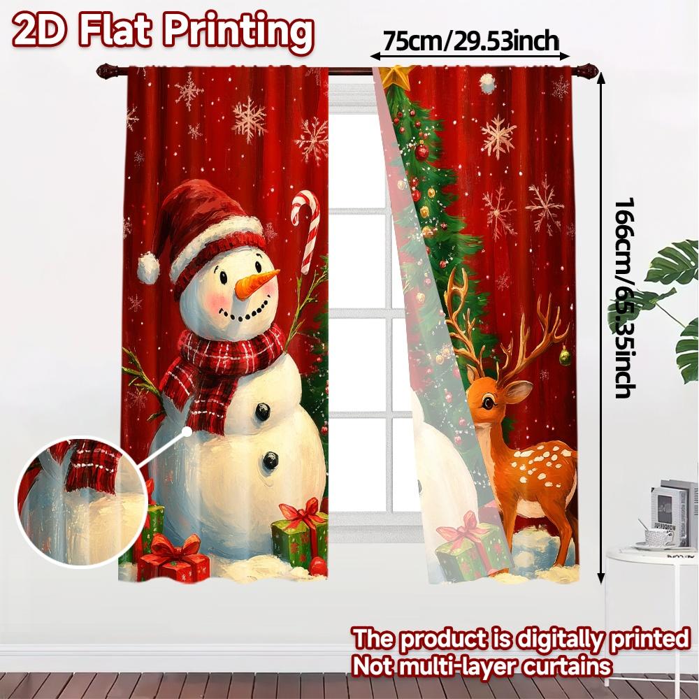 Curtains Christmas Tree Snowman Deer Holiday Chic Durable Polyester Decorations Outdoor Suitable Curtain Set Of 2 Made Washable
