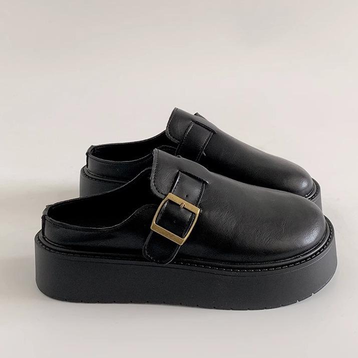 Fashion and lightweight British style heightened platform Birkenstocks women's 2025 new autumn and winter versatile one-pedal small leather shoes