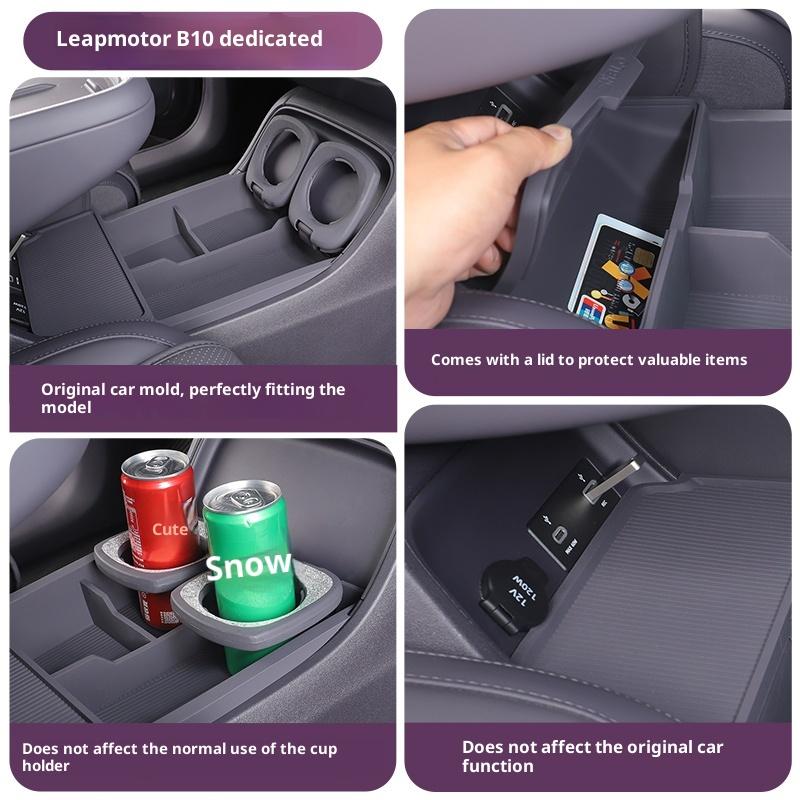 For Leapmotor B10 Armrest Center Console Lower Storage Box Double-Layer Organizer Box Silicone Pad Car Modification Interior