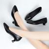Spring Autumn High Heel Single Shoes Women's Low Heel Fashion Pointed Shoes Thick Casual Soft Leather Low Heel Work Shoes