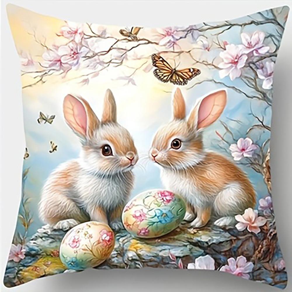1/4pcs Easter Bunny and Egg Printed Pillowcases Sofa Cushion Cover Home Bedroom Room Decoration