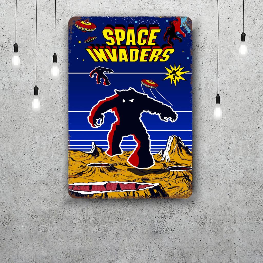 MINISO Spaced Invaders Classic Poster Rusty Metal Plaque Retro Decorative Plate Bar Cave Garage Metal Sign Wall Decoration