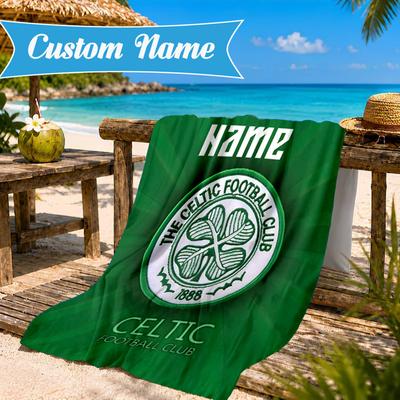 Custom Name Beach Towel Celtic Football Crest Microfiber Beach Towel, Lightweight for Summer Travel, Swimming Pool Fan Birthday Gift
