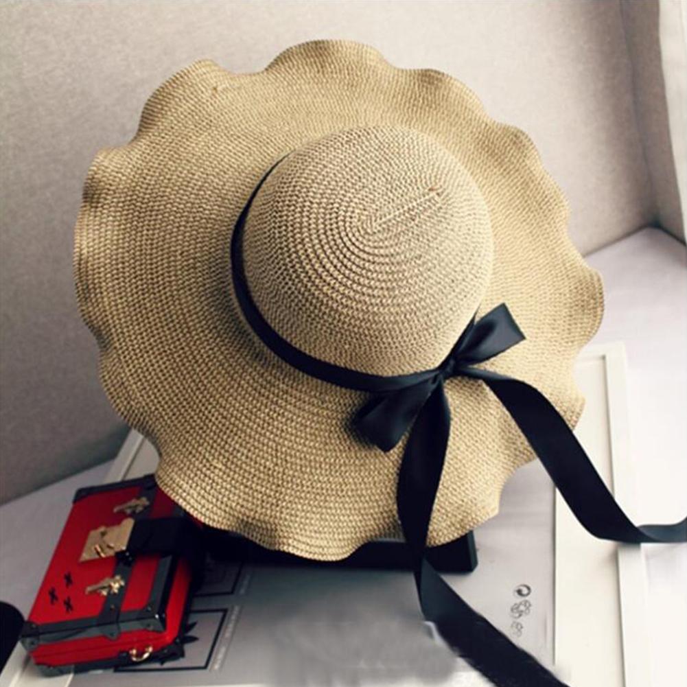 Women Concise Elegant Foldable Bowknot Straw Sun Hat