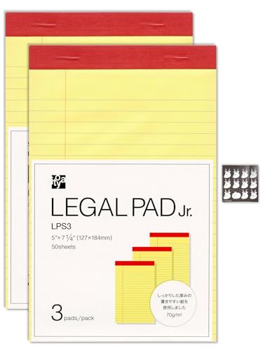 

Set of 6 Itoya Legal Pad Jr. (A5 Variant) Horizontal Ruled Notepads, Memo Pads, 127x200mm, LPS3, Yellow, 3-Pack x 2, Bonus Sticker or Mini Bookmark In