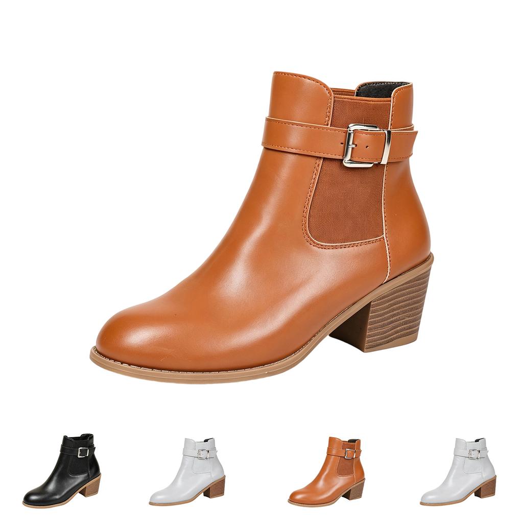 Women's Vintage Round Toe Block Heel Boots, Fashionable Fall Winter Short Boots