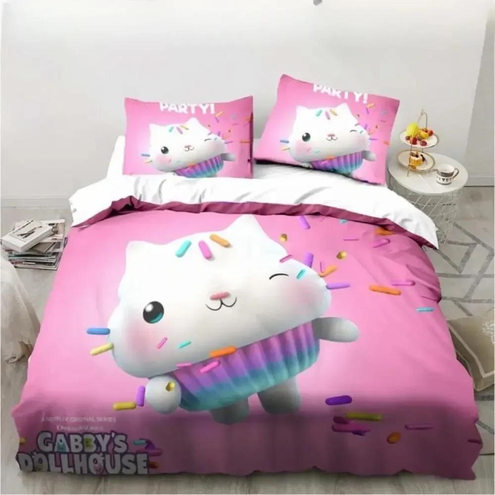 Gabbys Dollhouse Characters Bedding Set Duvet Cover Sheet Printed Bed Set Pillowcase Bed Full Queen King Size Comforter Bedroom