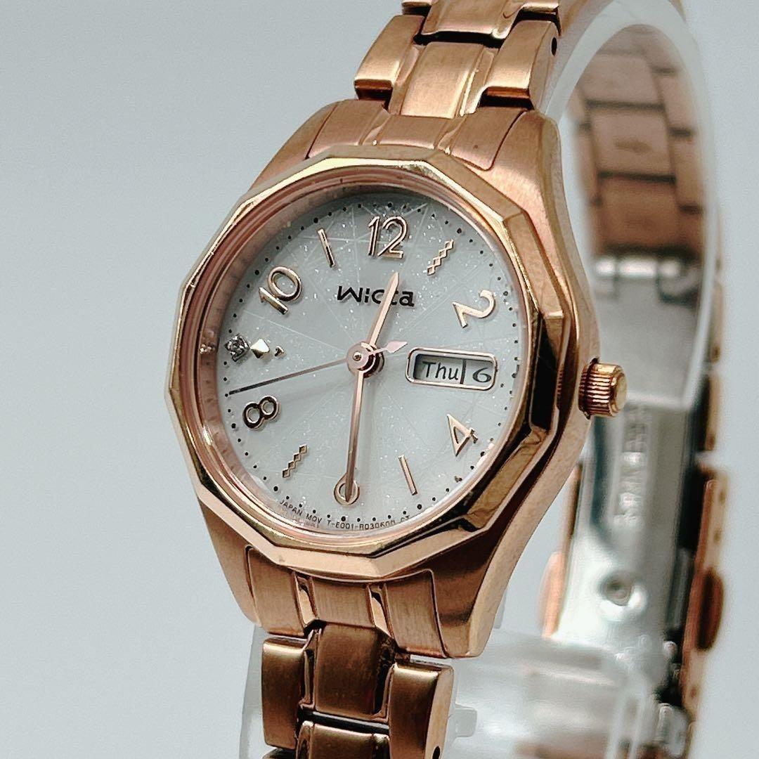 Used Working item Citizen Wicca Rose Gold Watch Ladies Day Date Solar CITIZEN Radio Solar