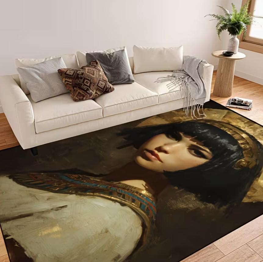 Living Room Rug Ancient Egyptian Queen & Sacred Serpent Luxury Carpet NonSlip Easy Clean Egyptian Luxe Personalized Home Mat