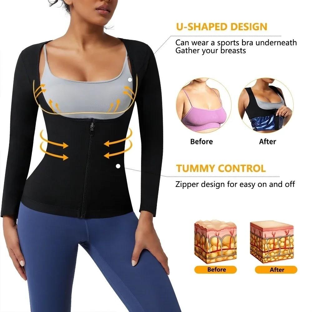 Hot Polymer Waist Trainer Vest Zipper Design Body Shaper Body Shaping Sauna Suit Shirt  Women