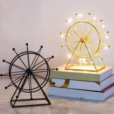 Ozdoba Sky Wheel z diodą LED, obrotowy model diabelskiego młyna z drutu żelaznego, metalowa figurka, dekoracja na biurko do domu i biura