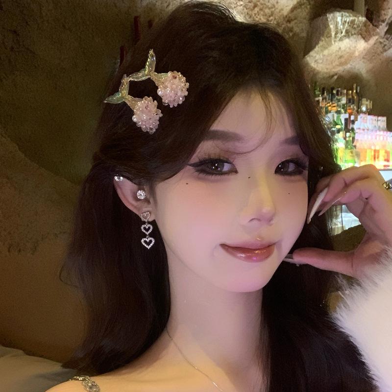 Fish tail pearl side hairpin high sense Internet celebrity light luxury temperament duck bill clip personality sweet hair accessories women