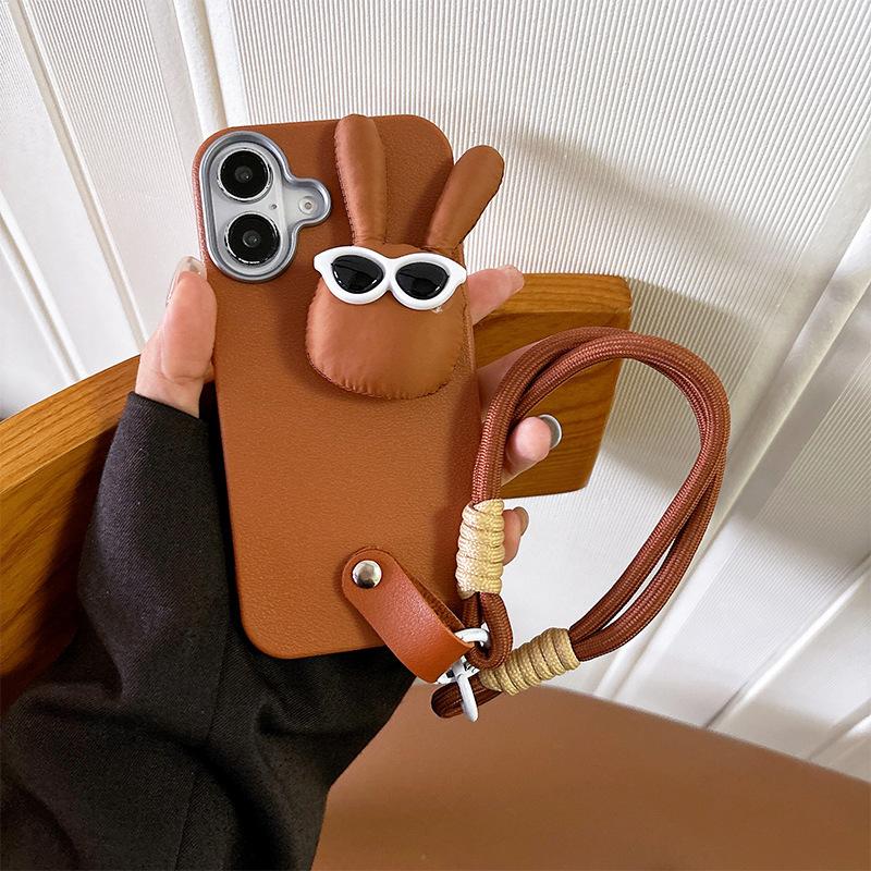 For IPhone16promax Glasses Puppy Portable Rope 17 Mobile Phone Case for Apple 15plus Silicone Female New Model