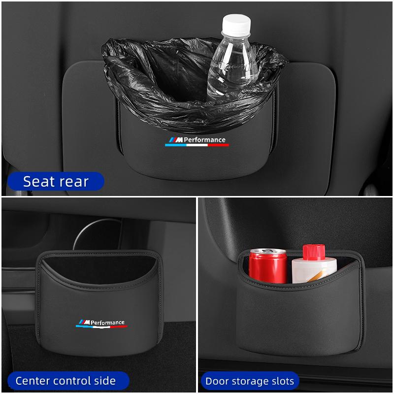 2025 Hot Car Door Storage Box PU Leather Auto Seat Back Hanging Trash Can Bin Accessories For BMW X1 X2 X3 X4 X5 X6 X7 G20 G30 6