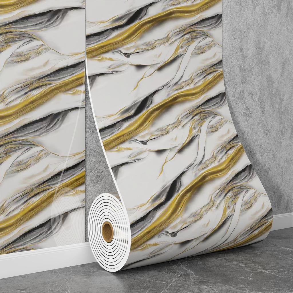 Self-Adhesive Waterproof Imitation Marble Tile Wall Sticker for Bathroom, Living Room, Kitchen, and TV Background.