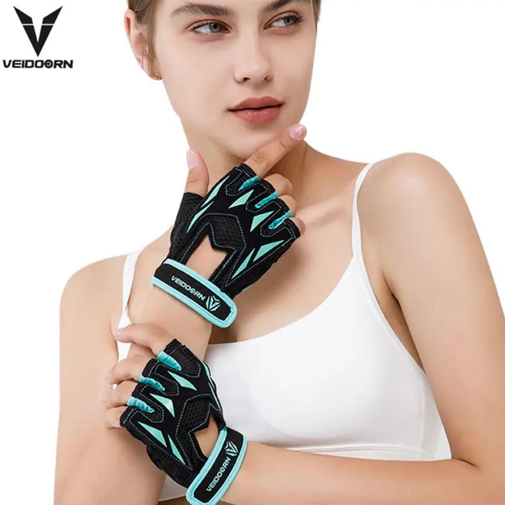 Breathable Anti Slip Gym Gloves For Men Women Half Finger Weight Lifting Training Fitness Workout Gloves verde