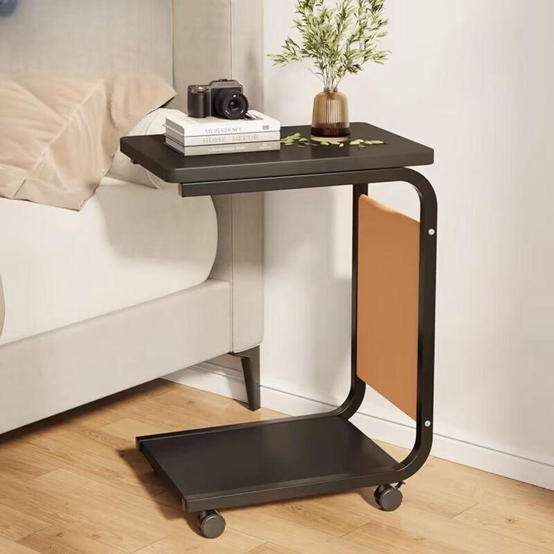 Mobile Double-Layer Wooden Side Table