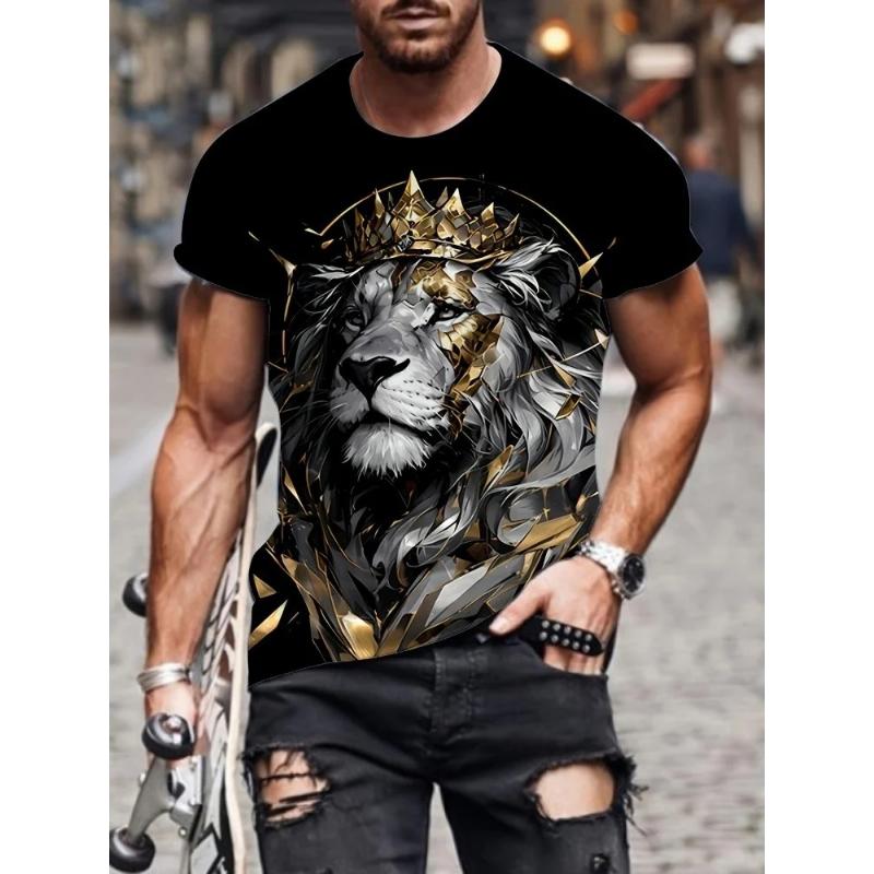 Fashion Men's Crew Neck Short Sleeve 3D Casual Color Printing Casual Short Sleeve Crew Neck T-Shirt
