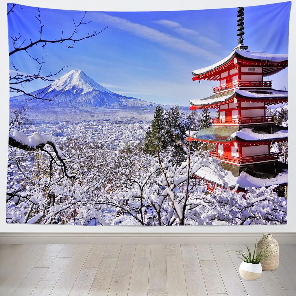 Japanese Pink Sakura Tapestry Cherry Blossoms Mountain Fuji Japan Wall Hangings Tapestry for Bedroom Living Room Dorm Home Decor