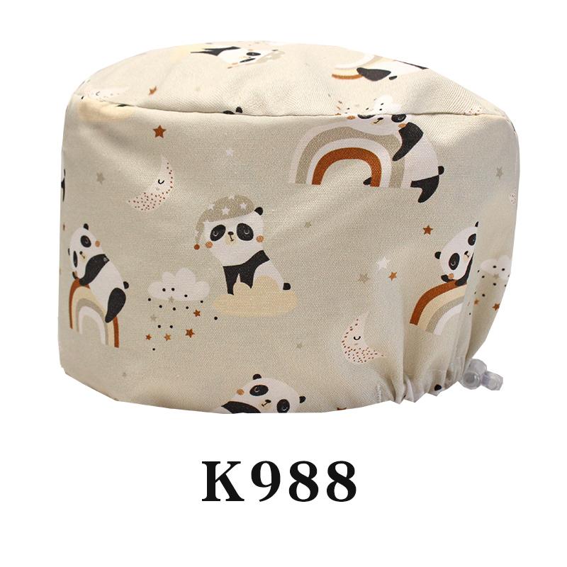 Cartoon Printed Nursing Caps Men Women Medical Hats Adjustable Long Hair Pet Dental Clinic Doctors Scrub Hat