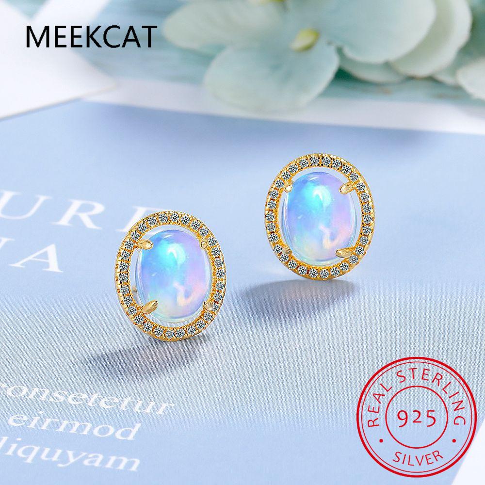 Oval Natural Opal Stone Stud Earrings For Women 925 Sterling Silver Vintage Femme Gemstone Fine Jewelry Brincos de Prata