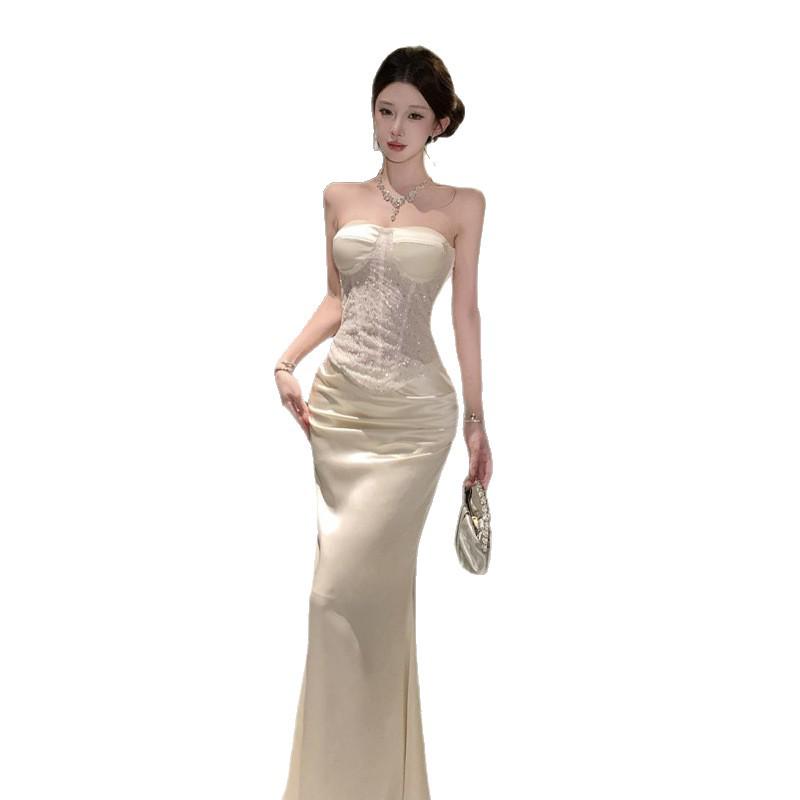 Southeast Asia Socialite Evening Gown: Heavy Beading Sequin Bustier + Skirt Set