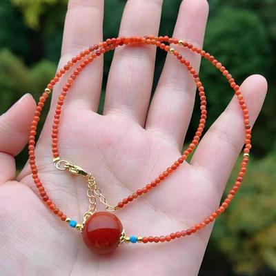 Collana Clavicola Baoshan Agata Rossa Nan con Perline di Riso