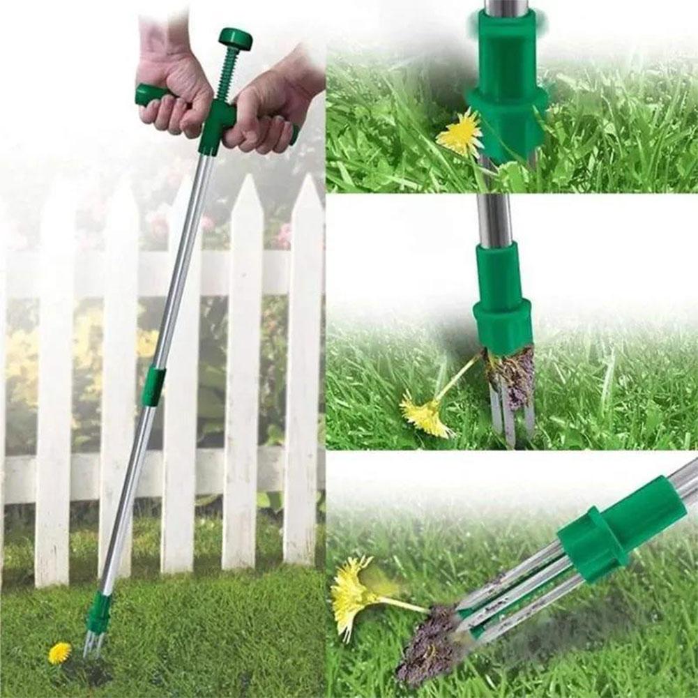 Portable Weed Puller Stand Up Weeder Root Removal Tool with 3 Claws & Foot Pedal Long Handle Weeding Tool for Garden Yard Grass