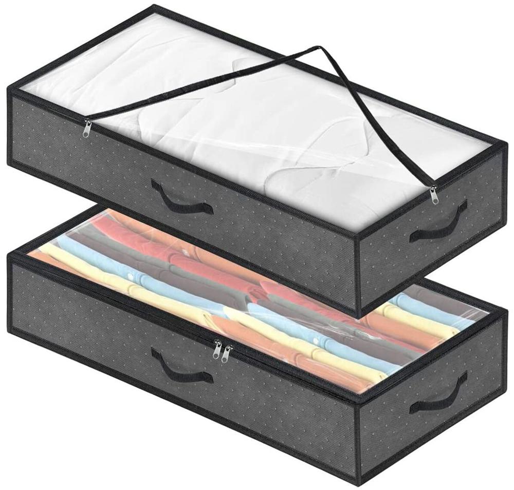 

2x сумка для хранения под кроватью, пододеяльник, подушка, органайзер для одежды, постельных принадлежностей, легкая коробка на молнии темно-серого