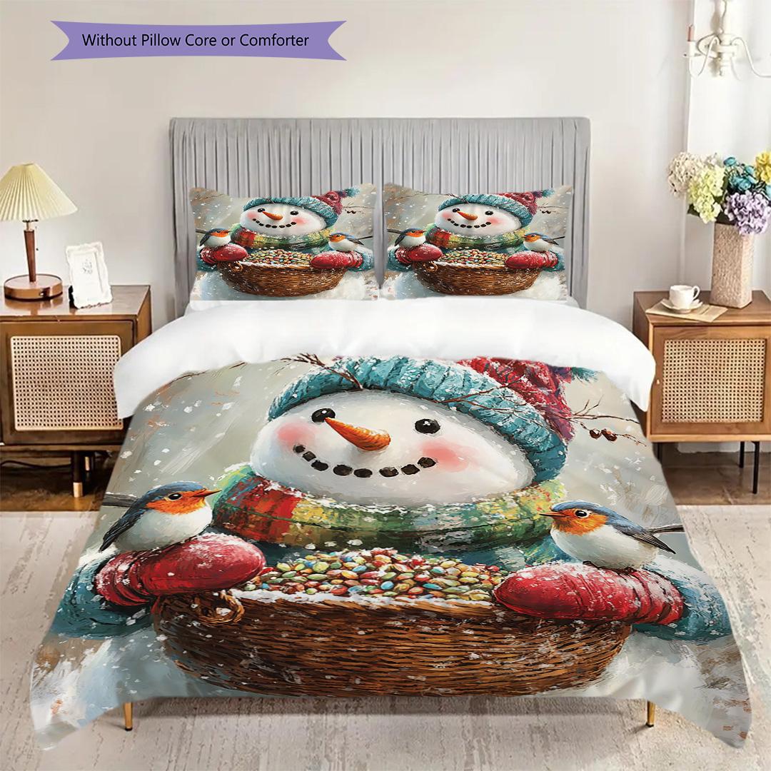 

Snowman Pattern Bedding Quilt Set Quilt Cover Pillowcase Home Decoration Birthday Gift (1 * duvet cover + 2 * pillowcase, without core) 135x200cm