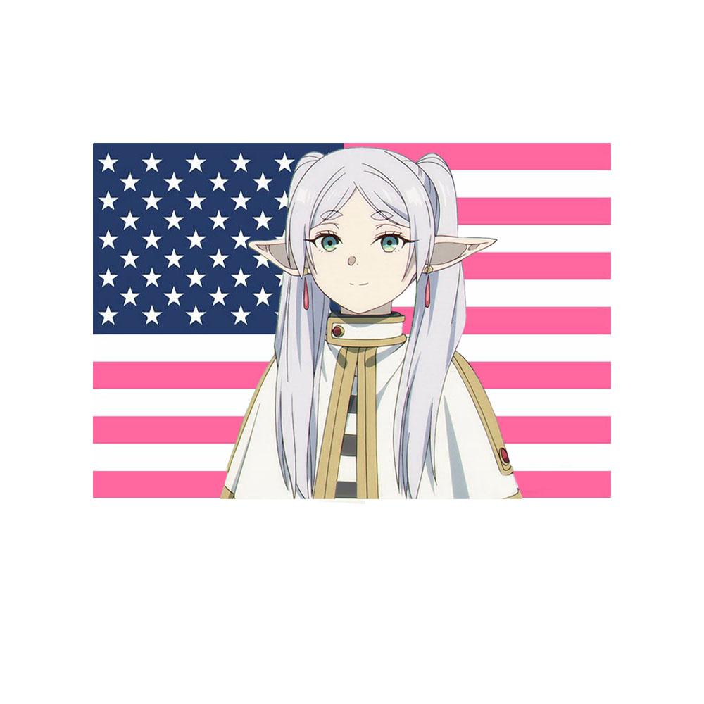 Anime Pink American Flag Tapestry Elegant Elf Character Polyester Wall Hanging for Bedroom Living Room Trendy Anime Aesthetic