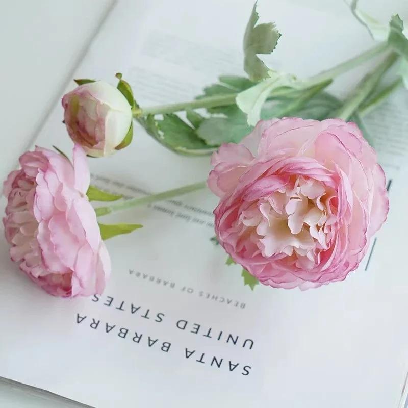 3 Heads Elegant Artificial Flowers Silk Peony Bouquet Home Decor Party Bride Wedding Decorations Pink Fake Peonies Plants