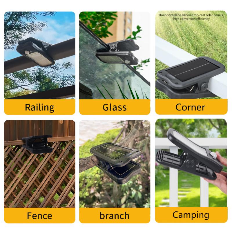 Solar Lights Outdoor Motion Sensor Lights with Clip IP44 Waterproof Wireless LED Spotlight for Fence Wall Pathway Garden Camping