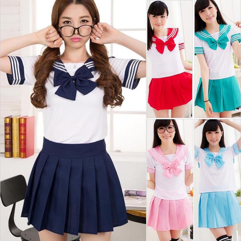 Japan School Girl JK Uniform Sailor Dress Cosplay Costume Fancy Dress Outfit+Tie