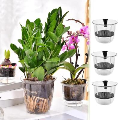 1pcs Transparent Self Watering Plant Pot Double Layer Plastic Flowerpot Self Watering Automatic Water Absorption Planter Pot