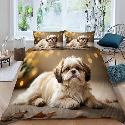 Bettbezug-Set mit Hund und Katze, 3D-Druck, süße Kawaii-Tiere, King- und Queen-Size-Polyester-Bettbezug für Kinder, Jungen und Mädchen