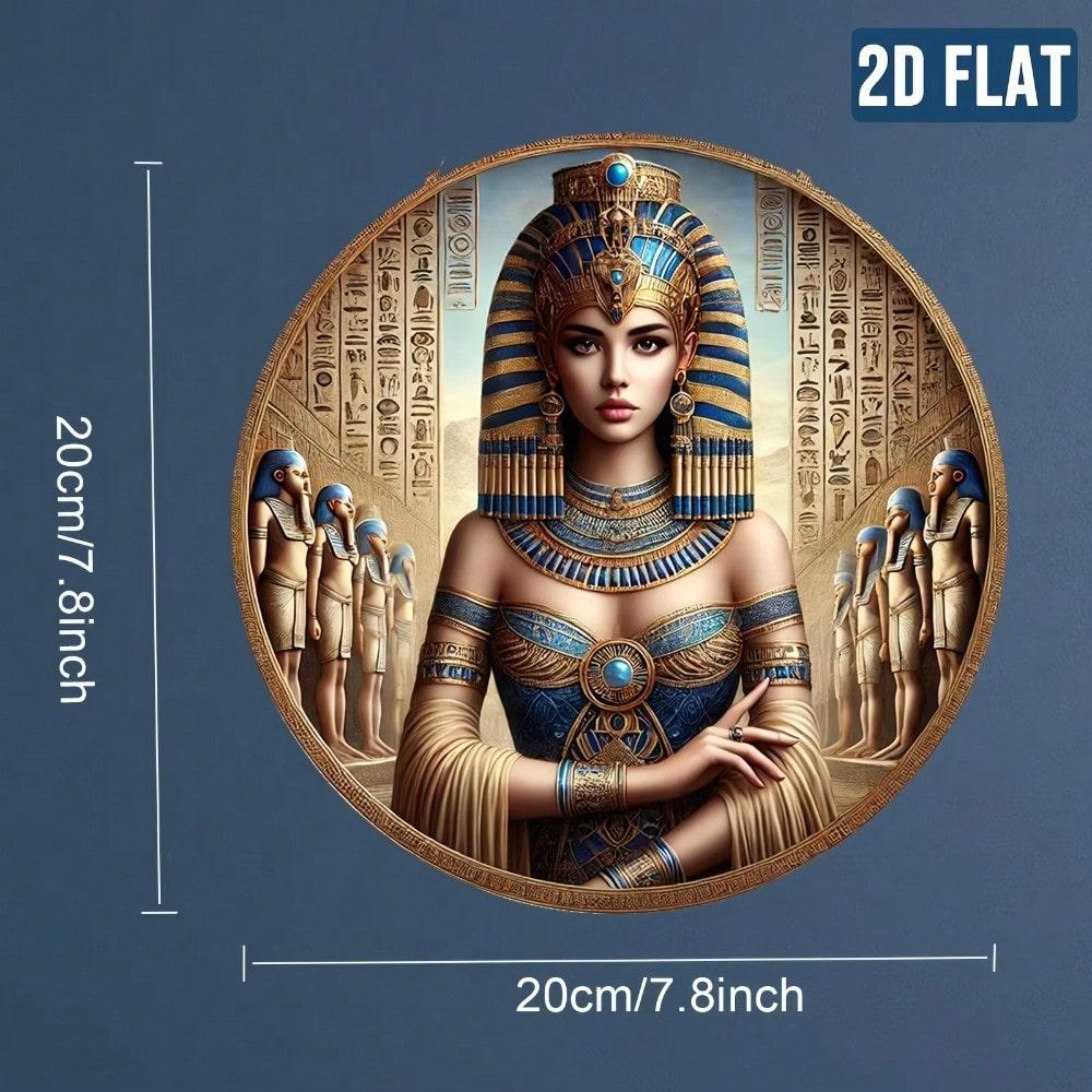 Vintage Ägyptische Königin Metall Wandkunst Rund 13 Zoll HD Gedrucktes Aluminiumschild Wasserdicht Retro Heimdekoration