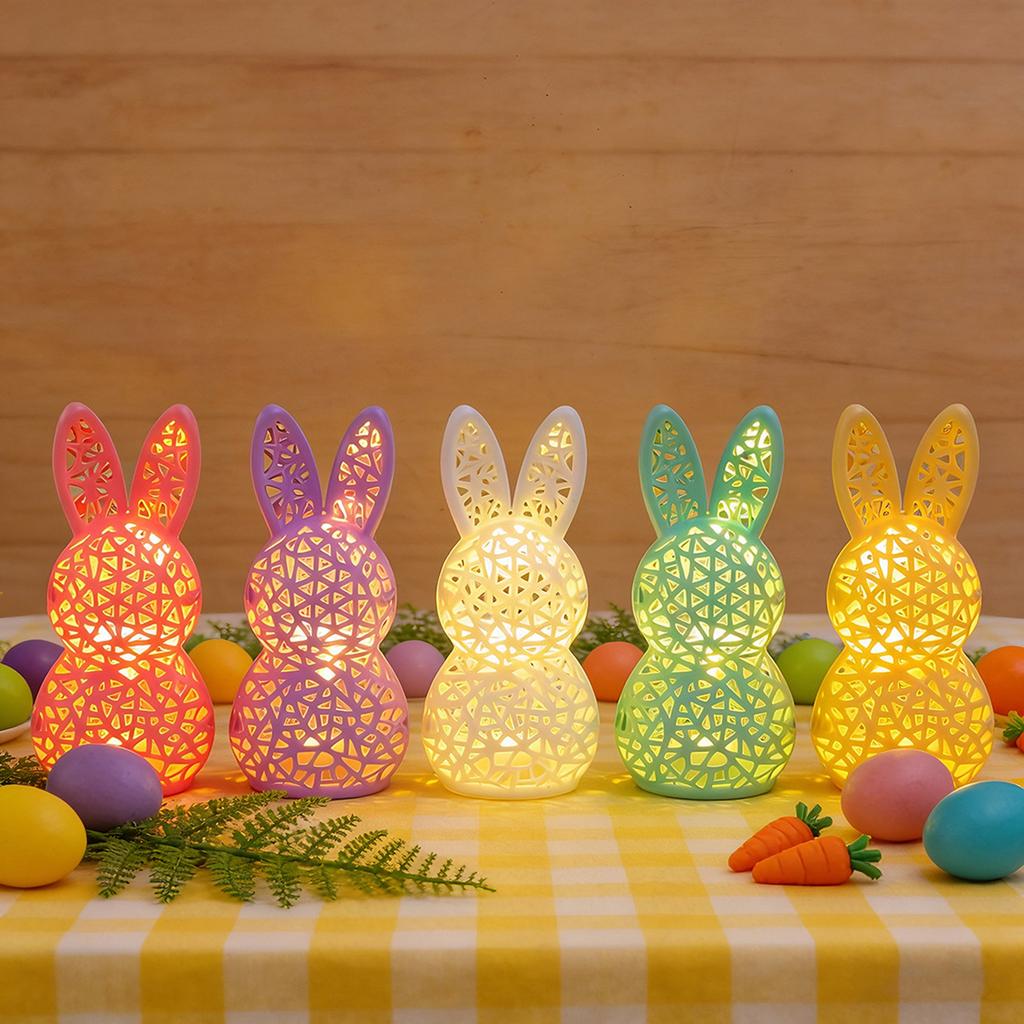 Easter Lighted Hollow Out Bunny Figurine 3D Printed LED Hollow Out Bunny Lamp Spring Indoor Home Decor Easter Decor Gifts Ideal