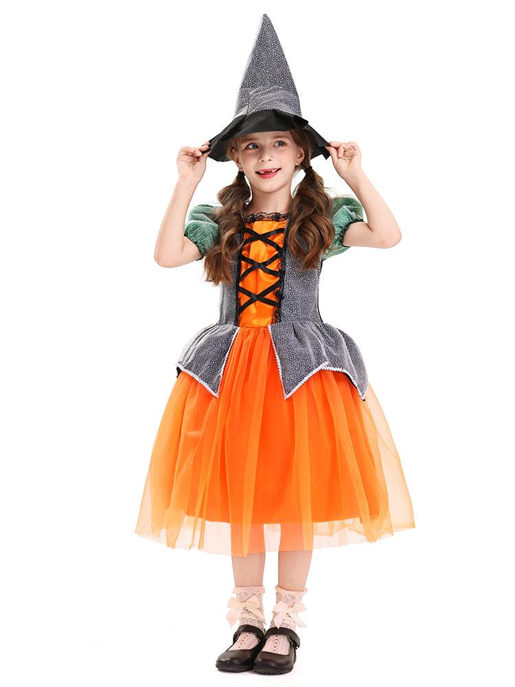 2026 Pumpkin Witch Dress for Girls Halloween Party Tutu Fancy Costume Classic Role Play Outfit
