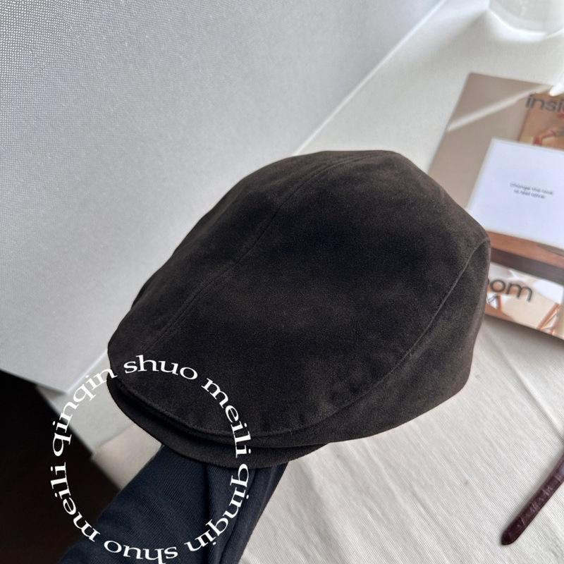 Autumn and Winter Literary and Retro Suede Forward Hat Men's and Women's Face Small Brown Cap Neutral Wind Ins Hat