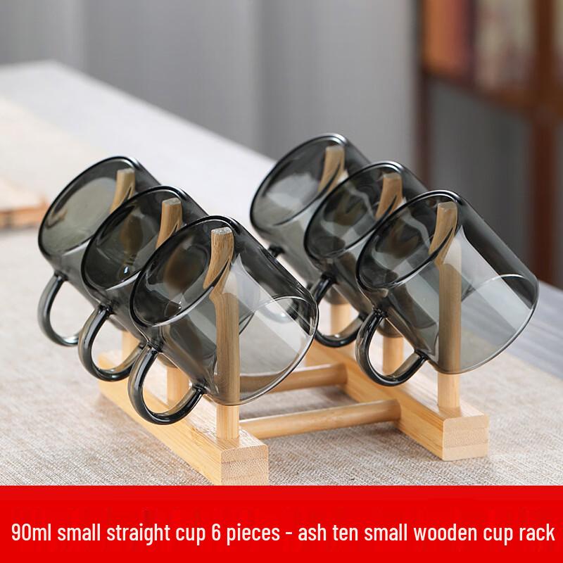 Yuzhuxun Light Luxury Kung Fu Glass Teacups Set (6 Pcs) with Wooden Holder