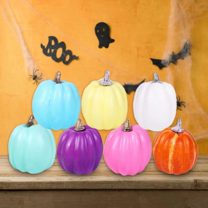 7PCS Countrysides Artificial Pumpkin Decorations Colorful Pumpkin Ornaments for Harvest House Office Desk Decorations
