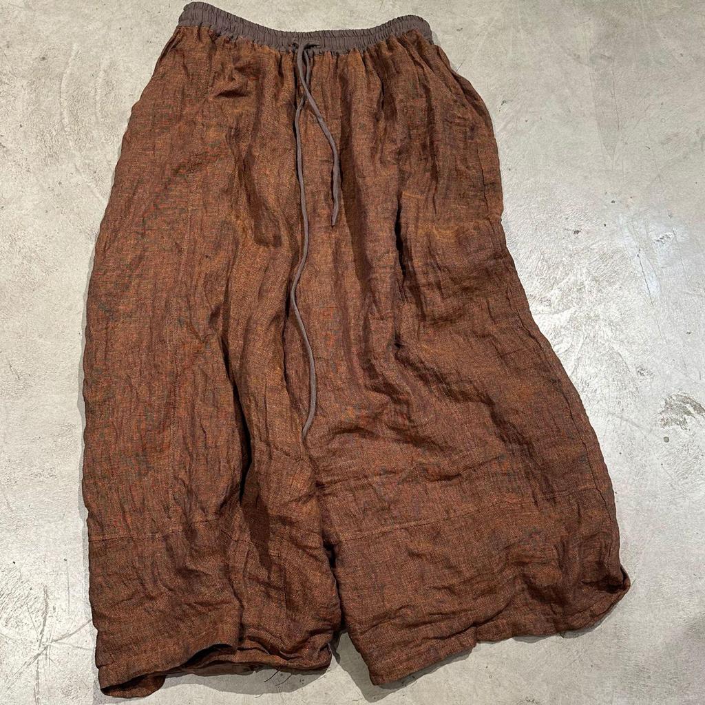 SN188 Retro Color-Woven Linen Lace-Up Patchwork Pants